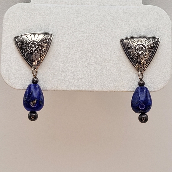 Vintage Southwester Sterling Silver Lapis Lazuli Drop Post Earrings - Picture 6 of 9